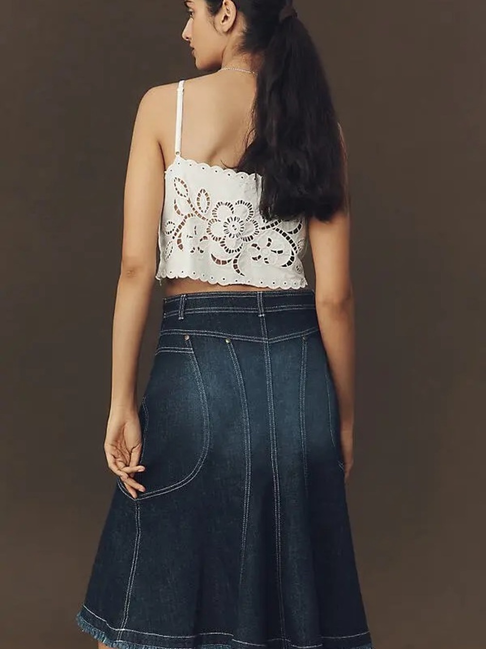 PILCRO FLUTED DENIM MIDI SKIRT - Picture 2 of 3